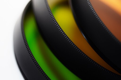 Photograph of coloured screw in filters for photography on black and white film
